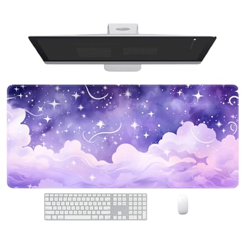 Odot Bunte Wolken Mauspad Gaming, Vernähte Kanten Mousepad, Schreibtischunterlage mit rutschfeste Gummibasis Schreibtisch Unterlage für Spiele, Büro (Lila,400x900x3mm) von Odot
