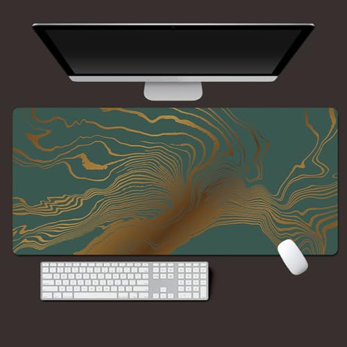 Odot Groß Mauspad Gaming, 3D Abstrakte Linien Mousepad, Vernähte Kanten Schreibtischunterlage mit rutschfeste Gummibasis, Schreibtisch Unterlage für Spiele, Büro (Dunkel Grün Gold,400x900x4mm) von Odot