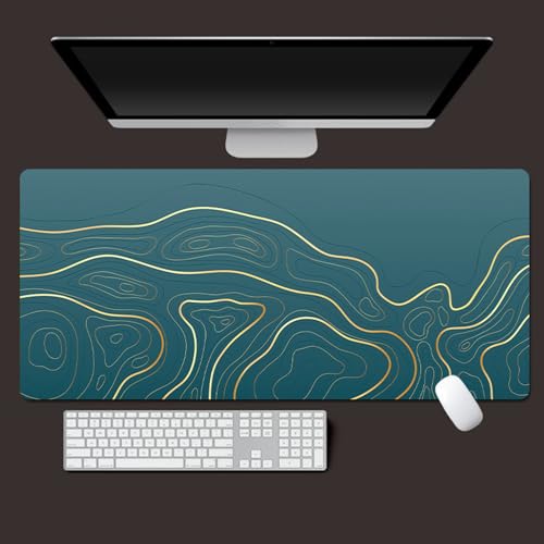 Odot Groß Mauspad Gaming, 3D Abstrakte Linien Mousepad, Vernähte Kanten Schreibtischunterlage mit rutschfeste Gummibasis, Schreibtisch Unterlage für Spiele, Büro (Grün Gold,300x800x3mm) von Odot