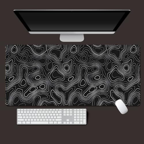 Odot Groß Mauspad Gaming, 3D Abstrakte Linien Mousepad, Vernähte Kanten Schreibtischunterlage mit rutschfeste Gummibasis, Schreibtisch Unterlage für Spiele, Büro (Schwarz 3,400x900x4mm) von Odot