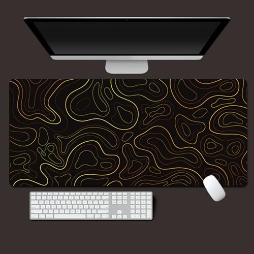 Odot Groß Mauspad Gaming, 3D Abstrakte Linien Mousepad, Vernähte Kanten Schreibtischunterlage mit rutschfeste Gummibasis, Schreibtisch Unterlage für Spiele, Büro (Schwarz Gold,300x800x4mm) von Odot