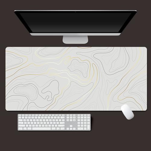 Odot Groß Mauspad Gaming, 3D Abstrakte Linien Mousepad, Vernähte Kanten Schreibtischunterlage mit rutschfeste Gummibasis, Schreibtisch Unterlage für Spiele, Büro (Weiß Gold,300x800x5mm) von Odot