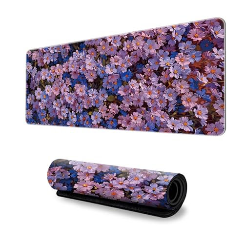 Odot Groß Mauspad Gaming, 3D-Blumendruck Mousepad, Vernähte Kanten Schreibtischunterlage mit rutschfeste Gummibasis, Schreibtisch Unterlage für Spiele, Büro (Blüte 4,300x700x4mm) von Odot