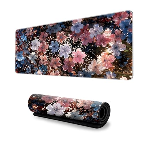 Odot Groß Mauspad Gaming, 3D-Blumendruck Mousepad, Vernähte Kanten Schreibtischunterlage mit rutschfeste Gummibasis, Schreibtisch Unterlage für Spiele, Büro (Blüte 5,400x900x3mm) von Odot