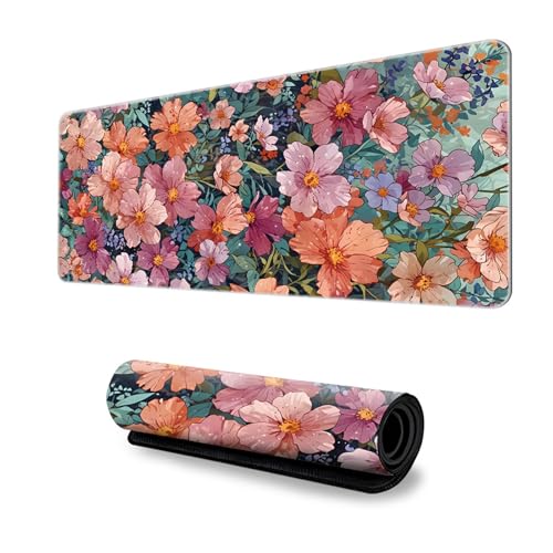 Odot Groß Mauspad Gaming, 3D-Blumendruck Mousepad, Vernähte Kanten Schreibtischunterlage mit rutschfeste Gummibasis, Schreibtisch Unterlage für Spiele, Büro (Blüte B,400x900x4mm) von Odot