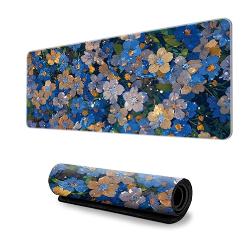 Odot Groß Mauspad Gaming, 3D-Blumendruck Mousepad, Vernähte Kanten Schreibtischunterlage mit rutschfeste Gummibasis, Schreibtisch Unterlage für Spiele, Büro (Blume H,300x700x3mm) von Odot