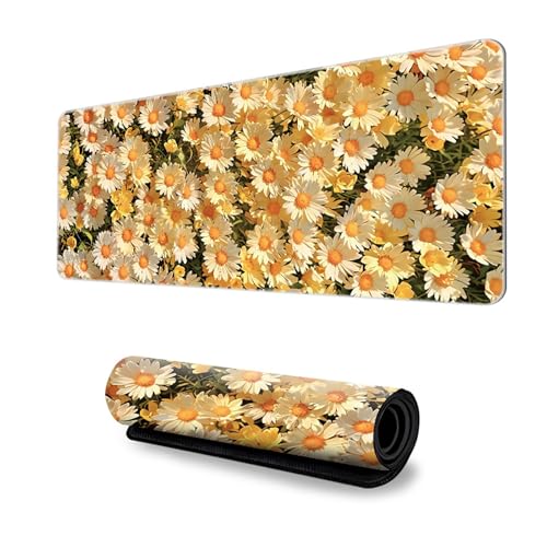 Odot Groß Mauspad Gaming, 3D-Blumendruck Mousepad, Vernähte Kanten Schreibtischunterlage mit rutschfeste Gummibasis, Schreibtisch Unterlage für Spiele, Büro (Blume I,300x700x4mm) von Odot