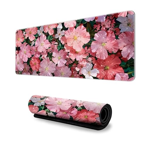 Odot Groß Mauspad Gaming, 3D-Blumendruck Mousepad, Vernähte Kanten Schreibtischunterlage mit rutschfeste Gummibasis, Schreibtisch Unterlage für Spiele, Büro (Blume J,300x700x3mm) von Odot