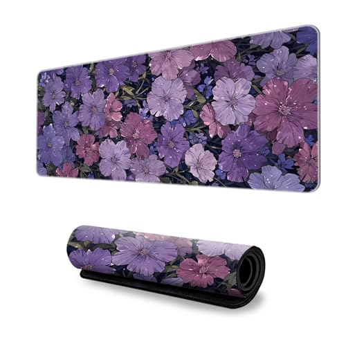 Odot Groß Mauspad Gaming, 3D-Blumendruck Mousepad, Vernähte Kanten Schreibtischunterlage mit rutschfeste Gummibasis, Schreibtisch Unterlage für Spiele, Büro (Blume N,300x800x3mm) von Odot