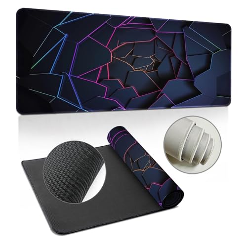 Odot Groß Mauspad Gaming, 3D Geometrischer Mousepad, Vernähte Kanten Schreibtischunterlage mit rutschfeste Gummibasis, Schreibtisch Unterlage für Spiele, Büro (Geometrisch -14,300x800x2mm) von Odot