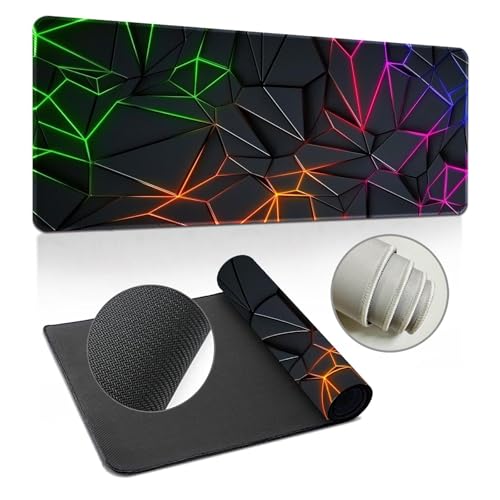 Odot Groß Mauspad Gaming, 3D Geometrischer Mousepad, Vernähte Kanten Schreibtischunterlage mit rutschfeste Gummibasis, Schreibtisch Unterlage für Spiele, Büro (Geometrisch -16,300x600x2mm) von Odot