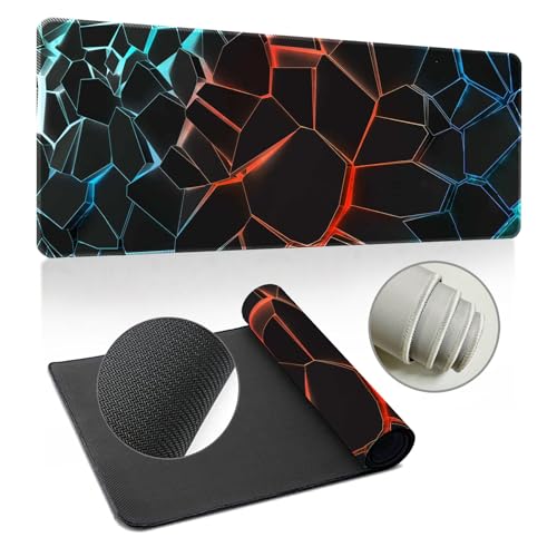 Odot Groß Mauspad Gaming, 3D Geometrischer Mousepad, Vernähte Kanten Schreibtischunterlage mit rutschfeste Gummibasis, Schreibtisch Unterlage für Spiele, Büro (Geometrisch -29,400x800x2mm) von Odot