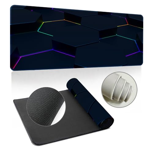 Odot Groß Mauspad Gaming, 3D Geometrischer Mousepad, Vernähte Kanten Schreibtischunterlage mit rutschfeste Gummibasis, Schreibtisch Unterlage für Spiele, Büro (Geometrisch -32,300x800x2mm) von Odot