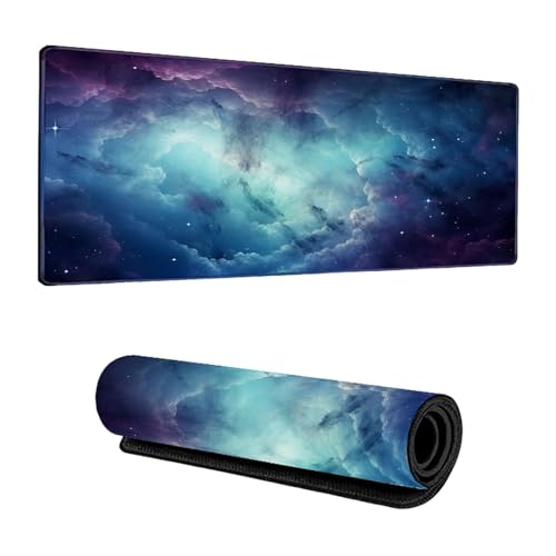 Odot Groß Mauspad Gaming, 3D Sternenhimmel Mousepad, Vernähte Kanten Schreibtischunterlage mit rutschfeste Gummibasis, Schreibtisch Unterlage für Spiele, Büro (Schwarz Blau,300x800x3mm) von Odot