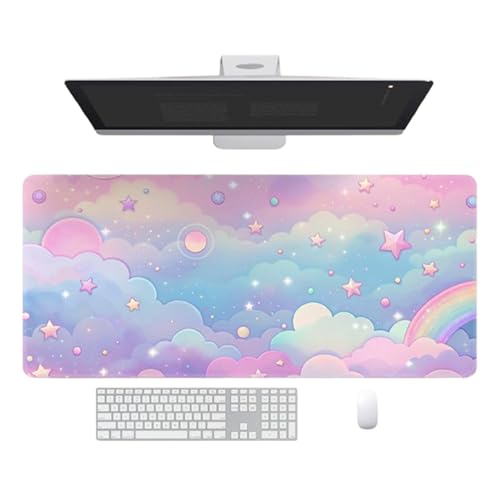Odot Groß Mauspad Gaming, Bunte Wolken Mousepad, Vernähte Kanten Schreibtischunterlage mit rutschfeste Gummibasis, Schreibtisch Unterlage für Spiele, Büro (Regenbogen,400x900x4mm) von Odot