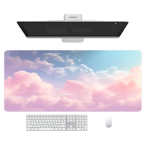 Odot Bunte Wolken Mauspad Gaming, Vernähte Kanten Mousepad, Schreibtischunterlage mit rutschfeste Gummibasis Schreibtisch Unterlage für Spiele, Büro (Rosa C,300x800x2mm) von Odot