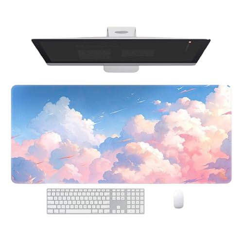 Odot Groß Mauspad Gaming, Bunte Wolken Mousepad mit rutschfeste Gummibasis, Vernähte Kanten Schreibtischunterlage, Schreibtisch Unterlage für Spiele, Büro (Blau Rosa 2,400x900x4mm) von Odot