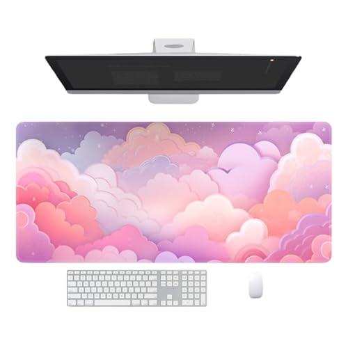 Odot Groß Mauspad Gaming, Bunte Wolken Mousepad mit rutschfeste Gummibasis, Vernähte Kanten Schreibtischunterlage, Schreibtisch Unterlage für Spiele, Büro (Rosa,400x900x3mm) von Odot