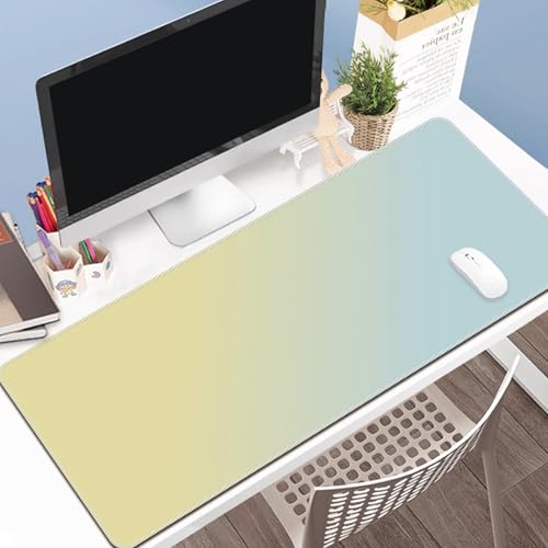 Odot Groß Mauspad Gaming, Farbverlauf Farbe Mousepad, Vernähte Kanten Schreibtischunterlage mit rutschfeste Gummibasis, Schreibtisch Unterlage für Spiele, Büro (Gelb Blau,300x800x2mm) von Odot