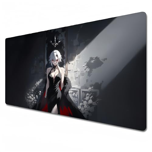 Genshin Impact Mauspad, schwarz-weiß, Gaming-Mauspad, XXL-Mauspad, 900 x 400 cm, Schreibtischunterlage, groß, wasserdicht, rutschfest, Arlecchino (90 x 40 x 0,3 cm) von Odrys