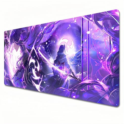 Odrys Genshin Impact Mauspad, Gaming-Mauspad, lila, XXL-Mauspad, 900 x 400, Büro-Schreibtischunterlage, groß, wasserdicht, rutschfest, Kinich, Raiden Shogun (A02, XXL) von Odrys