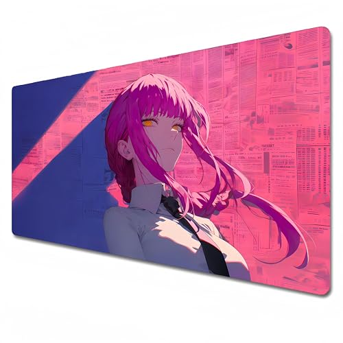 Odrys Mauspad mit Kettensägen-Mann, Anime-Mauspad, groß, pinkes Gaming-Mauspad, XXL-Mauspad, 900 x 400 cm, Schreibtischunterlage, wasserdicht, rutschfest, Makima (89,9 x 49,9 x 0,3 cm) von Odrys