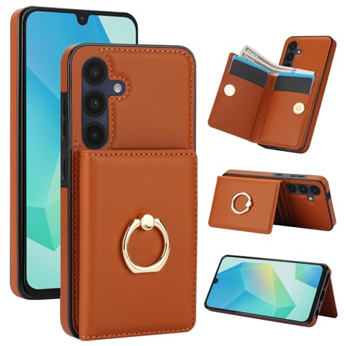 Handyhülle für Samsung Galaxy A16 5G / 4G 2024 [RFID Schutz] Hülle PU Leder Klappbare Geldbeutel mit 360° Drehbarer Ring Halter Ständer Schutzhülle Wallet [Kartenfach] Handytasche Case Cover -Braun von Oduio