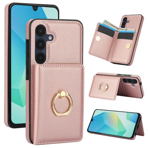 Handyhülle für Samsung Galaxy A16 5G / 4G 2024 [RFID Schutz] Hülle PU Leder Klappbare Geldbeutel mit 360° Drehbarer Ring Halter Ständer Schutzhülle Wallet [Kartenfach] Handytasche Case Cover - Rosa von Oduio