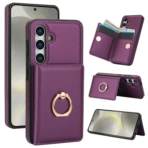 Handyhülle für Samsung Galaxy S24 FE 5G 2024 [RFID Schutz] Hülle PU Leder Klappbare Geldbeutel mit 360° Drehbarer Ring Halter Ständer Schutzhülle Wallet [Kartenfach] Handytasche Case - Dunkelviolett von Oduio