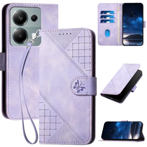 Handyhülle für Xiaomi Redmi Note 13 Pro 4G / Poco M6 Pro Hülle Klapphülle Premium Lederhülle Geldbörse [Kartenfächer] Klappbar Flip Schutzhülle Wallet Case [Magnetverschluss] [Standfunktion] -Lila von Oduio