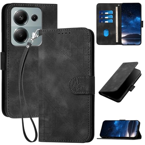 Handyhülle für Xiaomi Redmi Note 13 Pro 4G /Poco M6 Pro Hülle Klapphülle Premium Lederhülle Geldbörse [Kartenfächer] Klappbar Flip Schutzhülle Wallet Case [Magnetverschluss] [Standfunktion] -Schwarz von Oduio