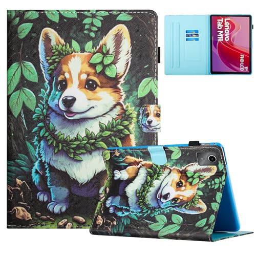 Hülle für Lenovo Tab M11 (TB330FU) 11 Zoll 2024 PU Leder Schutzhülle Stoßfest Flip Cover mit Standfunktion und Kartensteckplatz, Corgi von Oduio