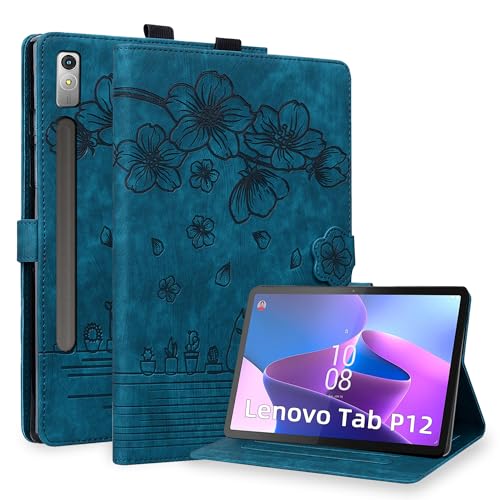 Hülle für Lenovo Tab P12 2023 12.7 Zoll (TB370FU) Premium PU Leder Schutzhülle mit Stiftschlaufe Multi-Viewing Standfunction Folio Cover mit Kartenschlitz und Magnetverschluss - Blau von Oduio
