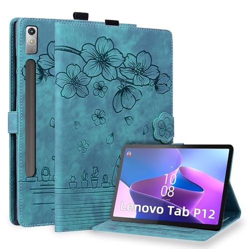 Hülle für Lenovo Tab P12 2023 12.7 Zoll (TB370FU) Premium PU Leder Schutzhülle mit Stiftschlaufe Multi-Viewing Standfunction Folio Cover mit Kartenschlitz und Magnetverschluss - Grün von Oduio
