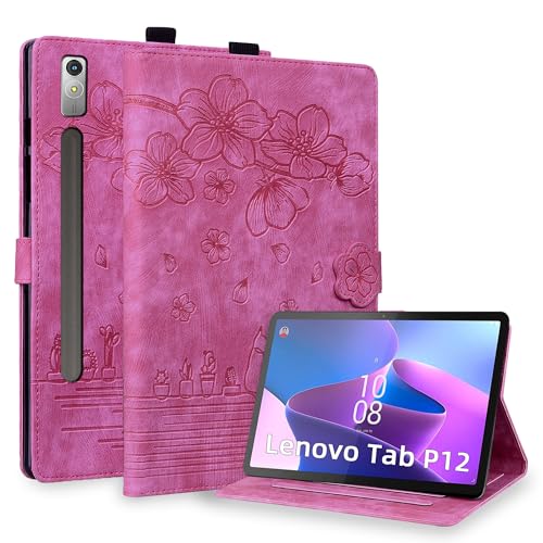 Hülle für Lenovo Tab P12 2023 12.7 Zoll (TB370FU) Premium PU Leder Schutzhülle mit Stiftschlaufe Multi-Viewing Standfunction Folio Cover mit Kartenschlitz und Magnetverschluss - Rosa von Oduio