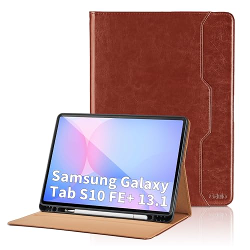 Hülle für Samsung Galaxy Tab S10 FE+ 13.1" 2025/Galaxy Tab S10 FE Plus 13.1 Zoll 2025 PU Leder Schutzhülle mit Tasche und Stifthalter, Kickstand Funktion Smart Cover mit Stand Funktion - Braun von Oduio