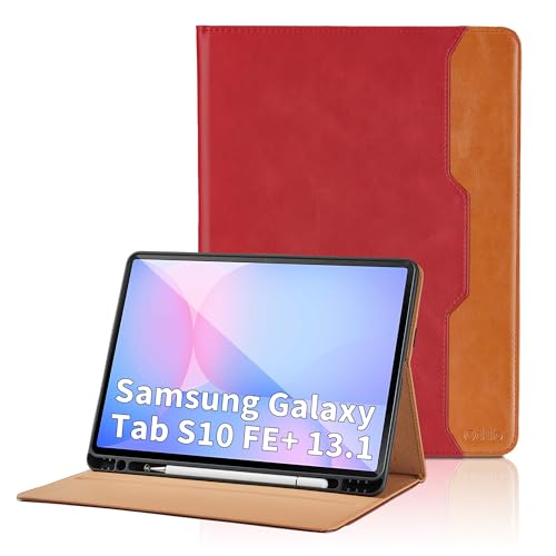 Hülle für Samsung Galaxy Tab S10 FE+ 13.1" 2025/Galaxy Tab S10 FE Plus 13.1 Zoll 2025 PU Leder Schutzhülle mit Tasche und Stifthalter, Kickstand Funktion Smart Cover mit Stand Funktion - Rot von Oduio