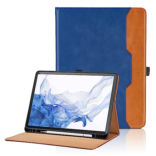 Hülle für Samsung Galaxy Tab S8 2022/ S7 2020 11 Zoll PU Leder Schutzhülle mit Tasche und Stifthalter, Auto Schlaf/Aufwach Funktion Smart Cover mit Stand Funktion - Blau von Oduio