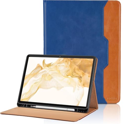 Hülle für Samsung Galaxy Tab S8 Plus 2022/Tab S7 FE 2021/Tab S7 Plus 2020 12.4 Zoll PU Leder Schutzhülle mit Tasche und Stifthalter, Auto Schlaf/Aufwach Funktion mit Stand Funktion - Blau von Oduio