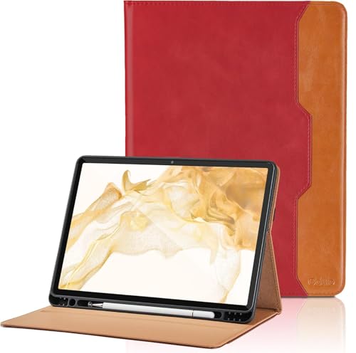 Hülle für Samsung Galaxy Tab S8 Plus 2022/Tab S7 FE 2021/Tab S7 Plus 2020 12.4 Zoll PU Leder Schutzhülle mit Tasche und Stifthalter, Auto Schlaf/Aufwach Funktion mit Stand Funktion - Rot von Oduio
