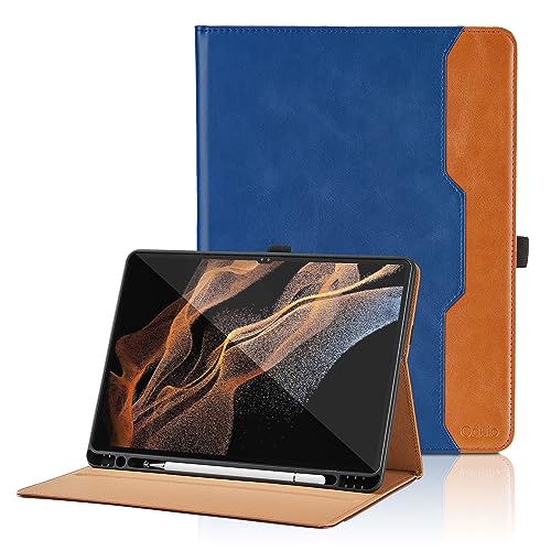 Hülle für Samsung Galaxy Tab S8 Ultra 14.6 Zoll 2022 (SM-X900/X906), Business PU Leder Schutzhülle mit Stifthalter, Multi-Winkel Ansehen Folio Case Dokumentschlitze und Auto Schlaf/Wach - Blau von Oduio