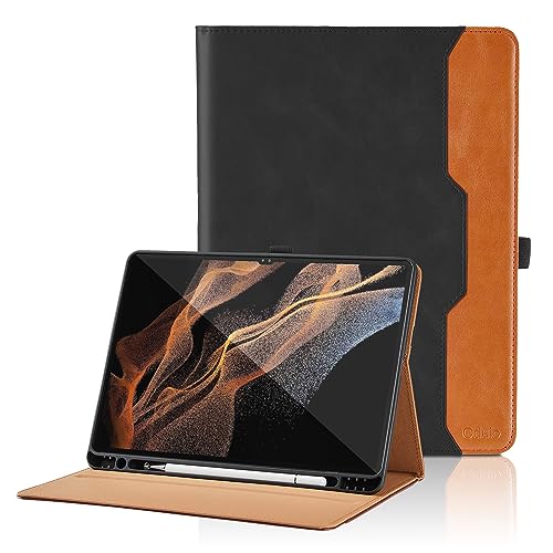 Hülle für Samsung Galaxy Tab S8 Ultra 14.6 Zoll 2022 (SM-X900/X906), Business PU Leder Schutzhülle mit Stifthalter, Multi-Winkel Ansehen Folio Case Dokumentschlitze und Auto Schlaf/Wach - Schwarz von Oduio