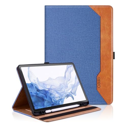 Hülle für Samsung Galaxy Tab S9/S8/S7 2023/2022/2020 11 Zoll, Business PU Leder Schutzhülle mit Portemonnaie und Standfunktion, Multi-Winkel Ansehen Folio Case Auto Schlaf/Wach - Blau von Oduio