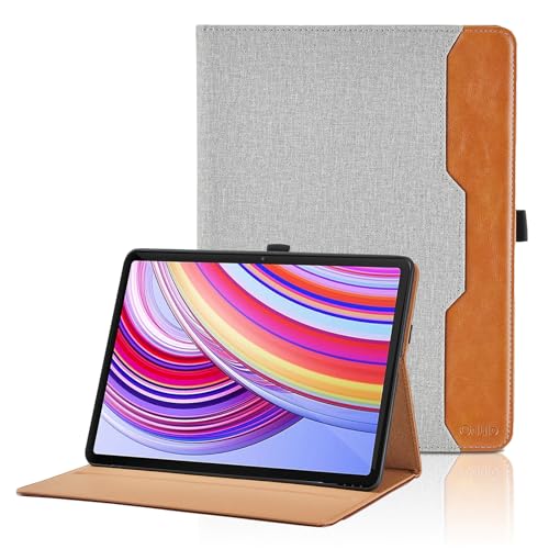 Hülle für Xiaomi Redmi Pad Pro 12.1" 2024 / Xiaomi Poco Pad 12.1 Zoll 2024 PU Leder Schutzhülle mit Tasche und Stiftschlaufe, Auto Schlaf/Aufwach Funktion Smart Cover mit Stand Funktion - Grau von Oduio