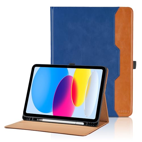 Hülle für iPad 10. Generation 2022 10, 9 Zoll Leder Schutzhülle mit Tasche und Stifthalter, Auto Schlaf/Aufwach Funktion Smart Cover mit Stand Funktion für iPad 10th Gen 10.9'' - Blau von Oduio