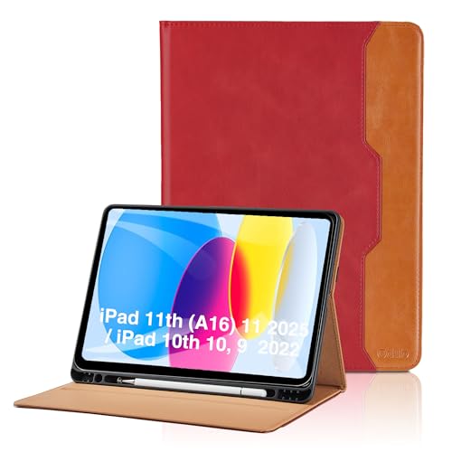 Hülle für iPad 11th Generation (A16) 11 Zoll 2025 / iPad 10th Generation 10, 9 Zoll 2022 Leder Schutzhülle mit Tasche und Stifthalter, Auto Schlaf/Aufwach Funktion Smart Cover mit Stand Funktion -Rot von Oduio