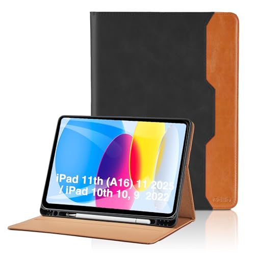 Hülle für iPad 11th Generation (A16) 11 Zoll 2025/ iPad 10th Generation 10, 9 Zoll 2022 Leder Schutzhülle mit Tasche und Stifthalter,Auto Schlaf/Aufwach Funktion Smart Cover mit Stand Funktion-Schwarz von Oduio