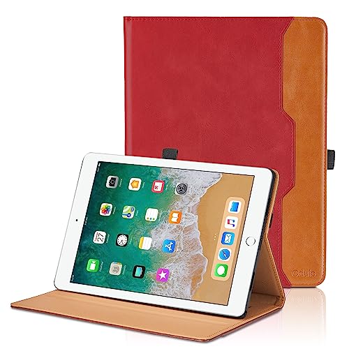 Hülle für iPad Air 2/Air 1/iPad Pro 9.7 2016/iPad 9.7 Zoll 2018/2017 (5./6. Generation) PU Leder Schutzhülle mit Tasche und Stifthalter, Auto Schlaf/Aufwach Funktion - Rot von Oduio