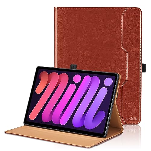 Hülle für iPad Mini A17 Pro/iPad Mini 7 2024 / iPad Mini 6 2021 8,3 Zoll 2021 Leder Schutzhülle mit Tasche und Stifthalter, Auto Schlaf/Aufwach Funktion Smart Cover mit Stand Funktion - Braun von Oduio