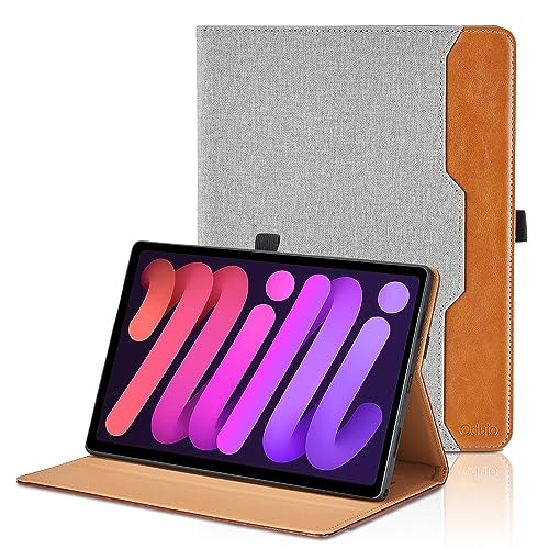Hülle für iPad Mini A17 Pro/iPad Mini 7 2024 / iPad Mini 6 2021 8,3 Zoll 2021 Leder Schutzhülle mit Tasche und Stifthalter, Auto Schlaf/Aufwach Funktion Smart Cover mit Stand Funktion - Grau von Oduio